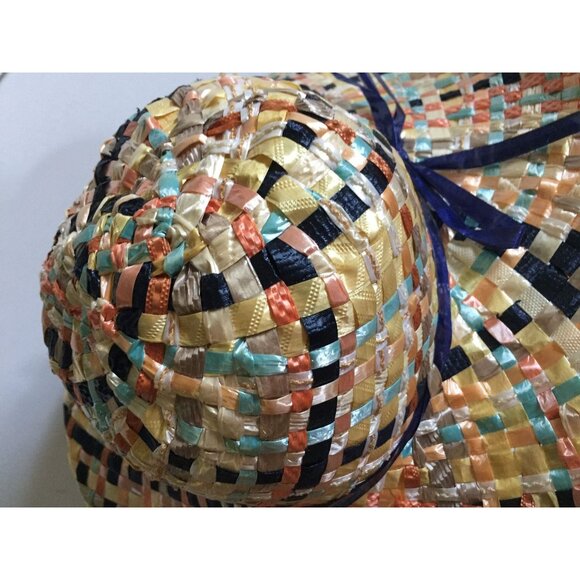 Vtg 1970\'s  Women\'s Hand Woven Straw Hat Multi Colored Textured Rafita Wide Brim main image 6